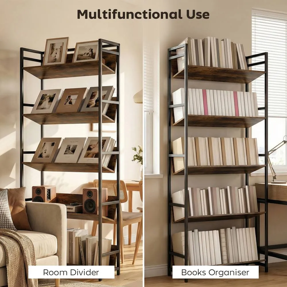 HOMCOM Bookcase Anti-Slip Design 5-Tier in Brown 4