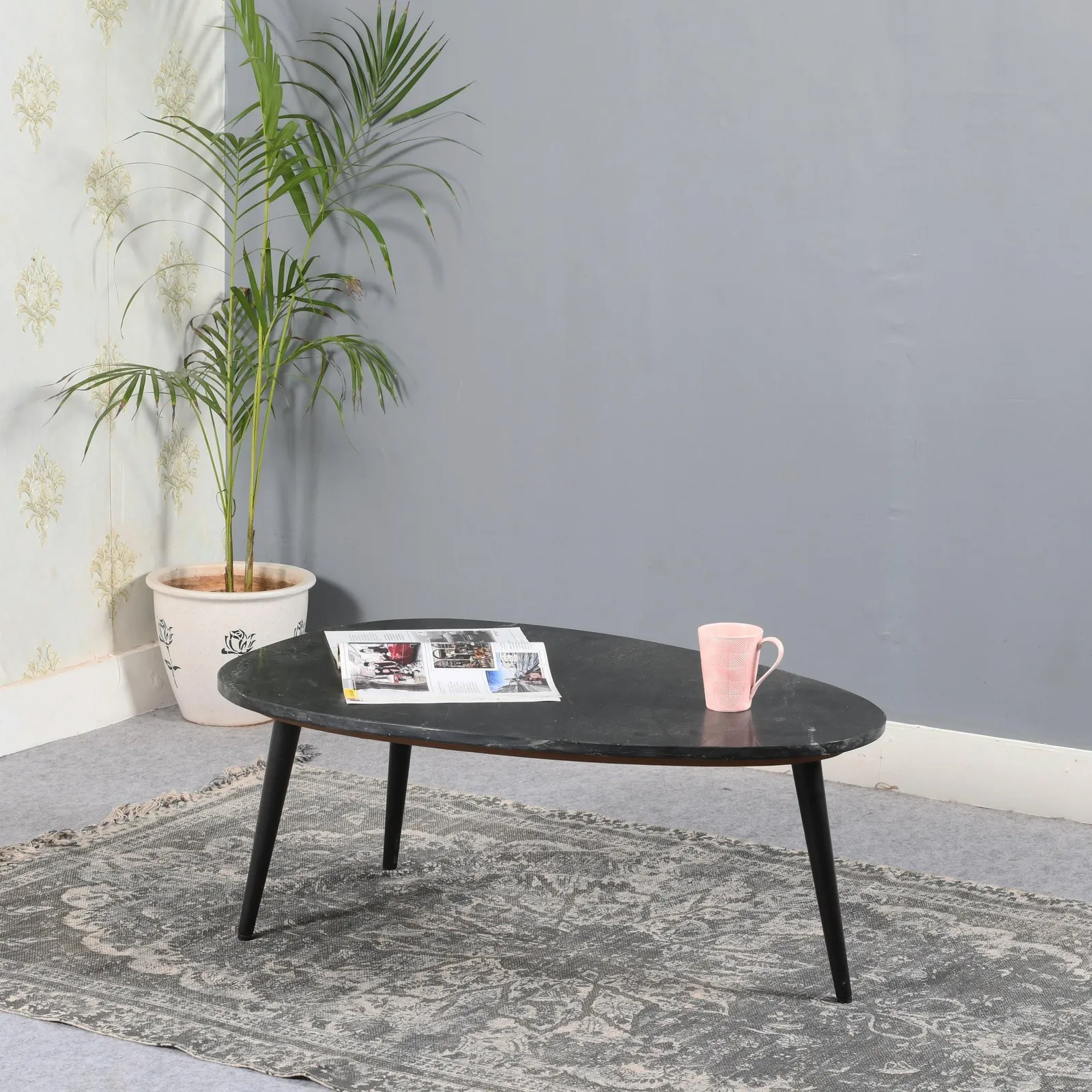 IH Design Tilden Coffee Table With Black Marble Top & Metal Legs in White