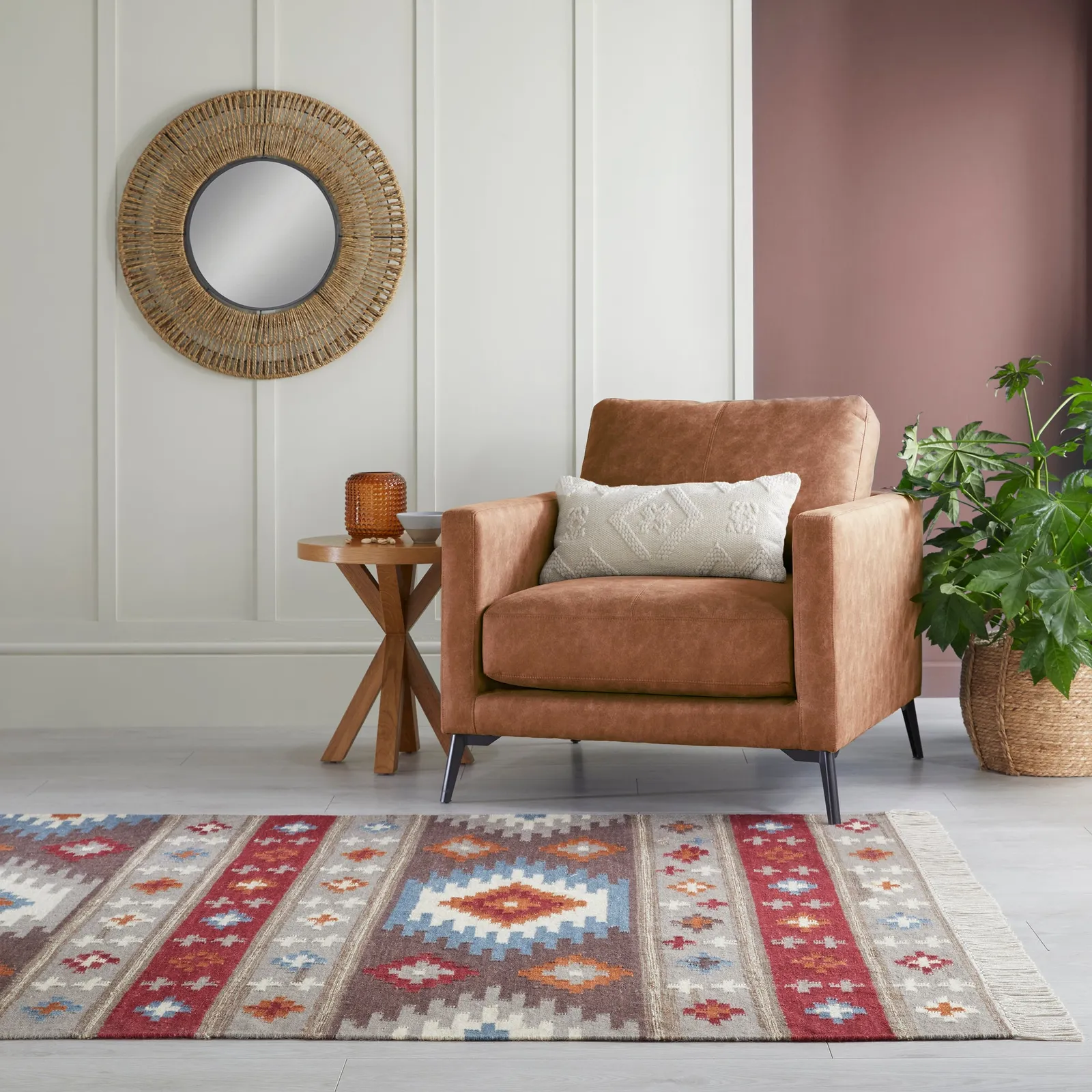 Akila Wool Kilim Rug Blue/Red/Orange