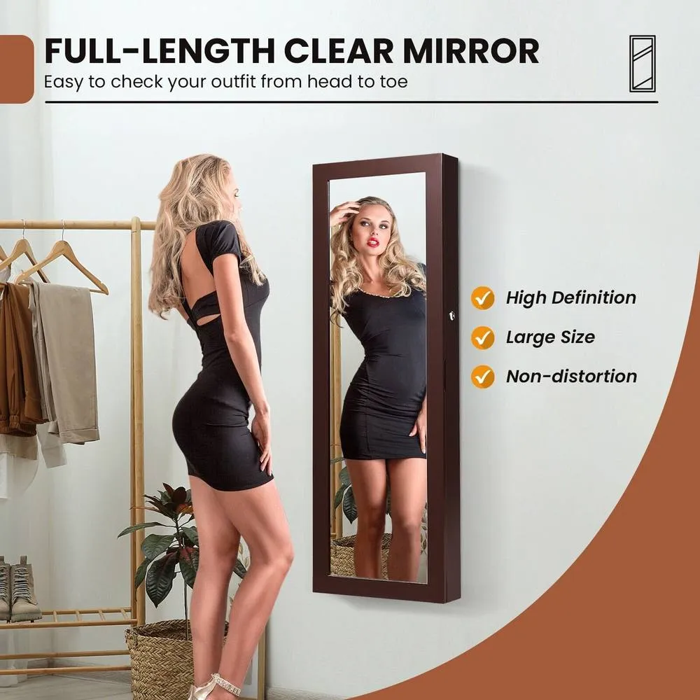 Costway 2 IN 1 Mirror Jewelry Cabinet Wall Mounted Jewelry Armoire W/ Mirror in Brown 3
