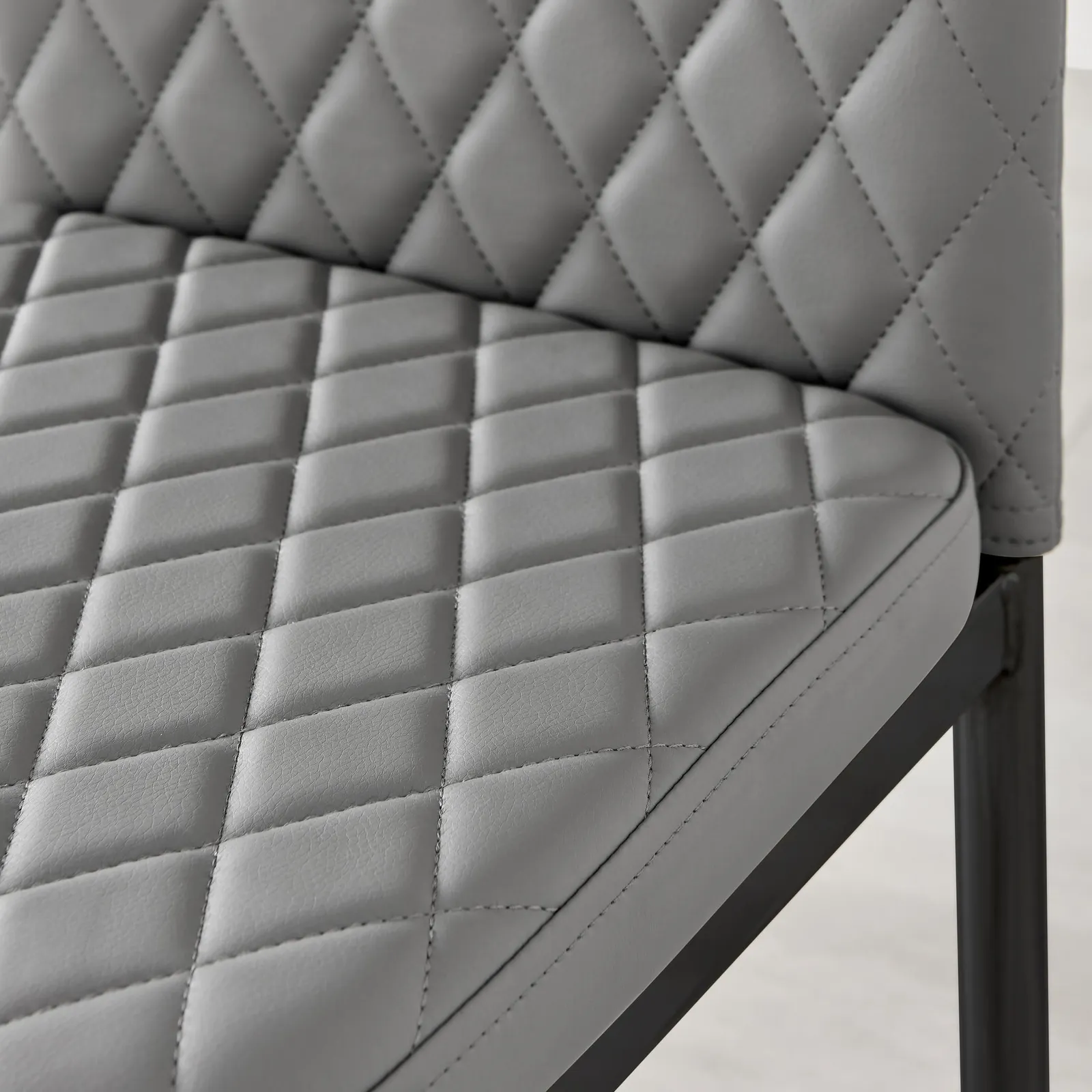 FurnitureboxUK Set of 6 Milan High Back Soft Touch Diamond Pattern Faux Leather Dining Chairs With Black Powder Coated Metal Legs in Grey 6