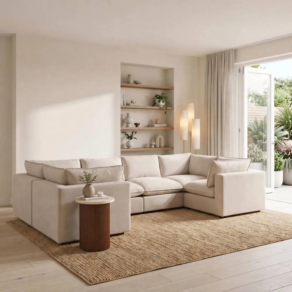 FurnitureboxUK Echo Linen-Look Fabric 5 Seater U-Shaped Modular Corner Sofa in Cream 5