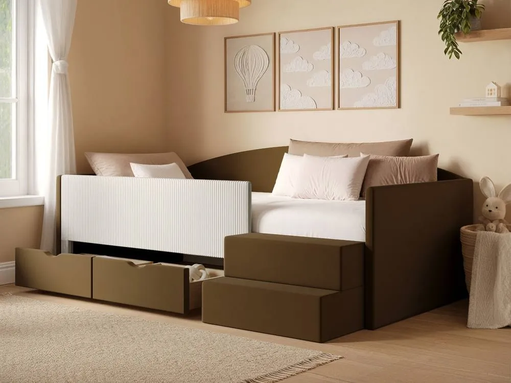 Flair Elisa Velvet Storage Low Sleeper Bed with Beige Cord in Brown 2