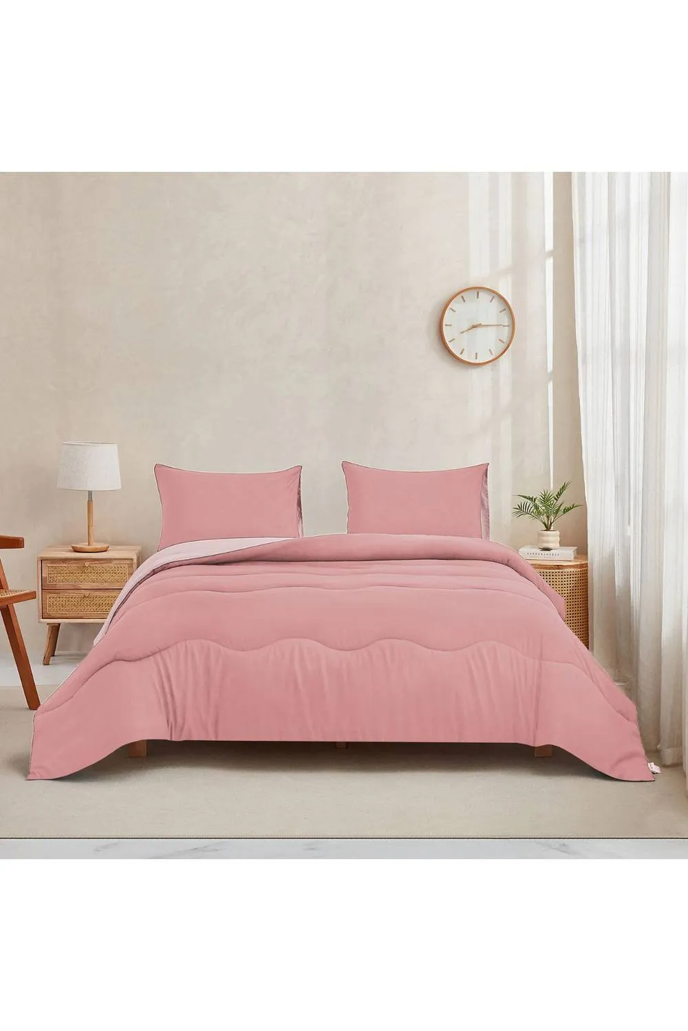 Ezysleep 10.5 Tog Soft Coverless Reversible Duvet Set with Pillowcase Cover in Pink 2