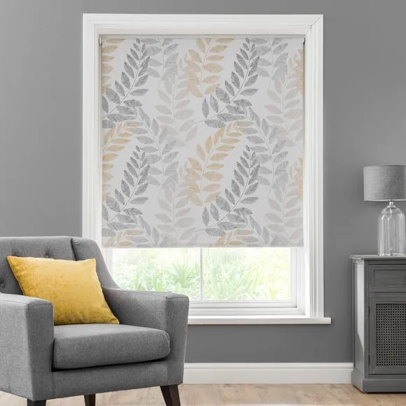 Leah Leaf Ochre Blackout Roller Blind 1