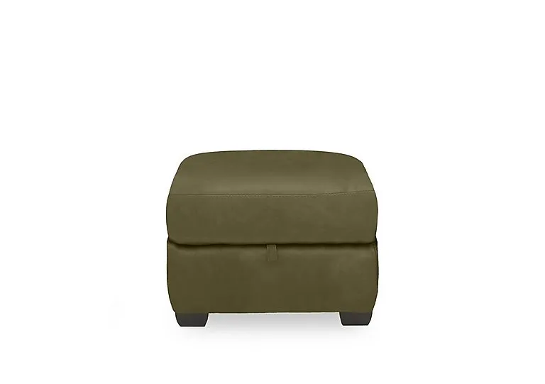 Compact Collection Titch Leather Storage Footstool - Olive Green