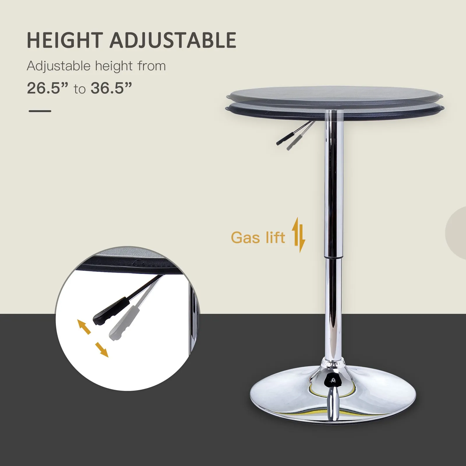 HOMCOM Adjustable Round Bistro Bar Table PU Leather Top Steel Base Bistro in Black 4