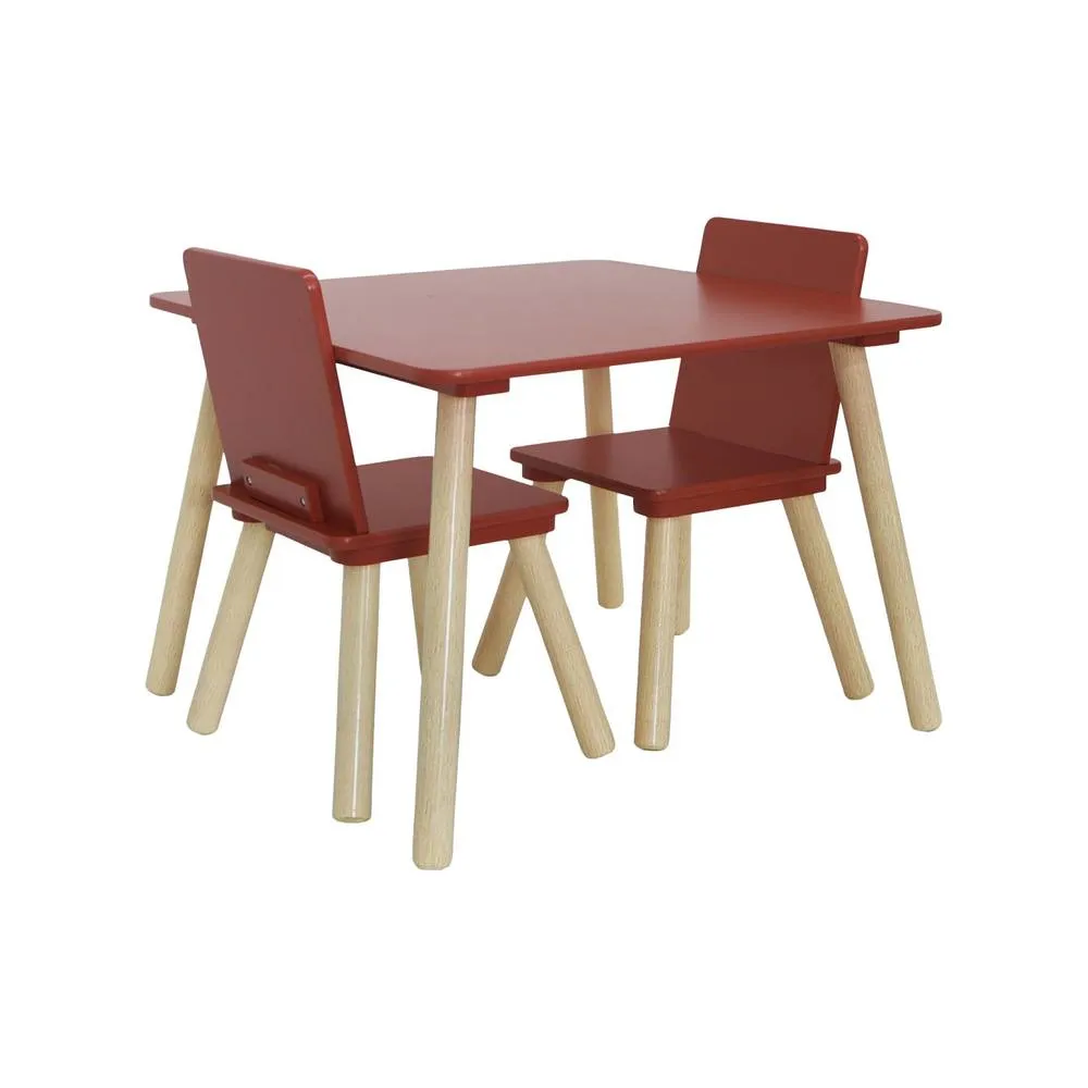 sweeek Children's square table with 2 chairs pine legs in Terracotta 3