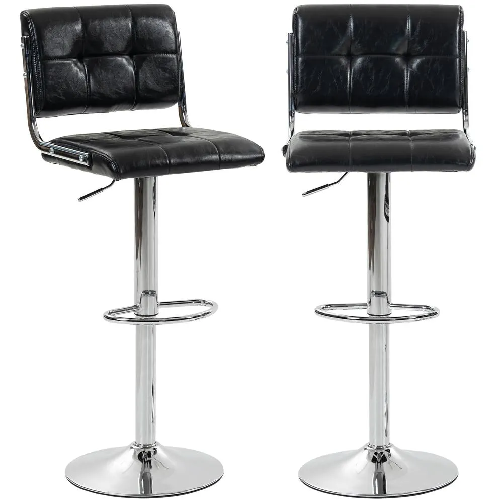 HOMCOM Adjustable Bar Stools Set of 2 with Backrest in Black
