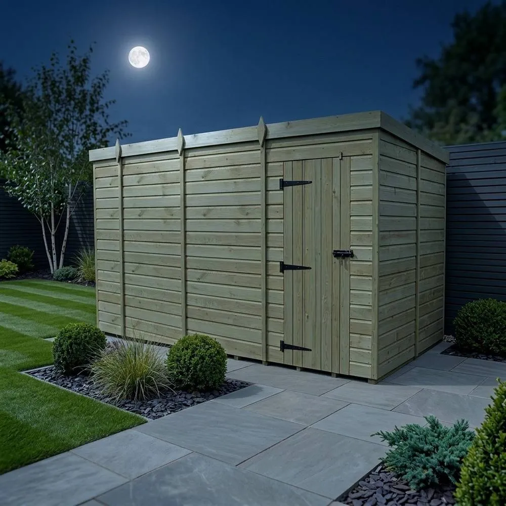 Buttercup Farm 14ft x 10ft Pent Garden Shed Single Door No Windows - Timber in Brown 3