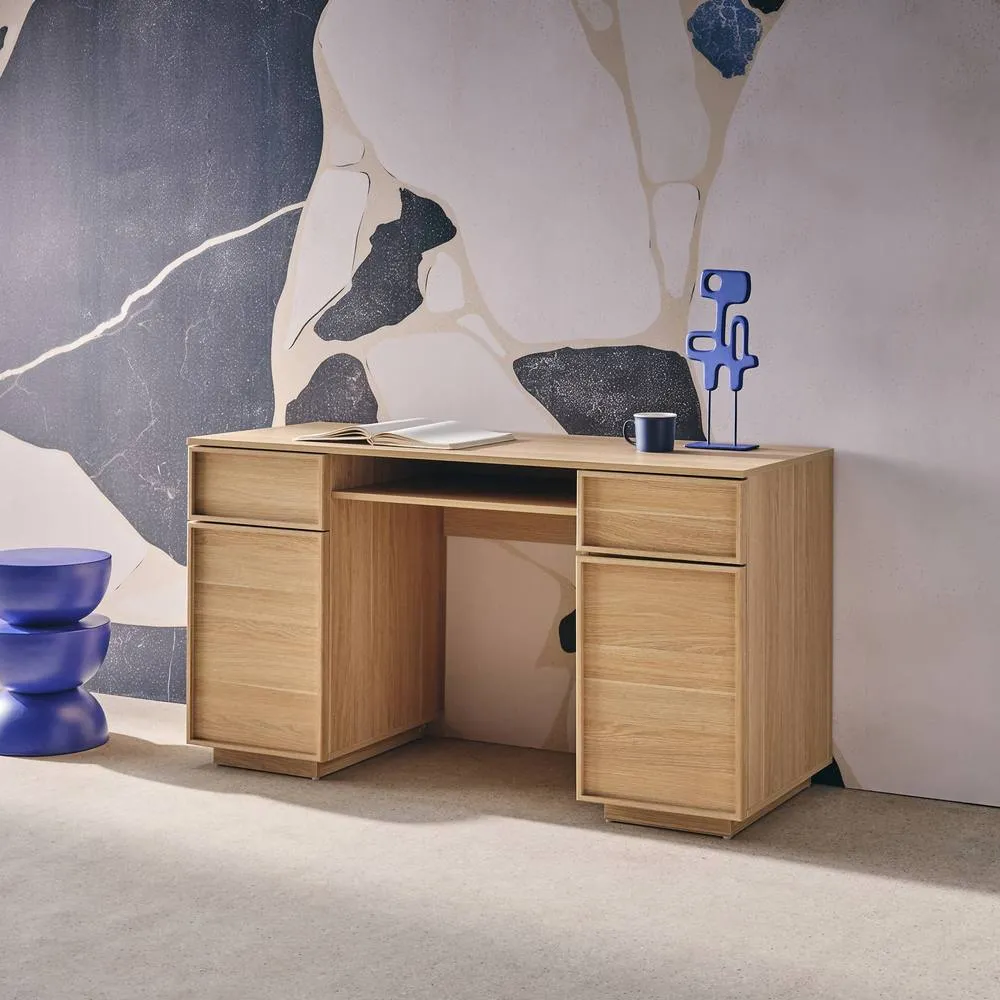 sweeek Wood effect desk 2 doors 2 drawers 1 niche 140cm in Beige 4