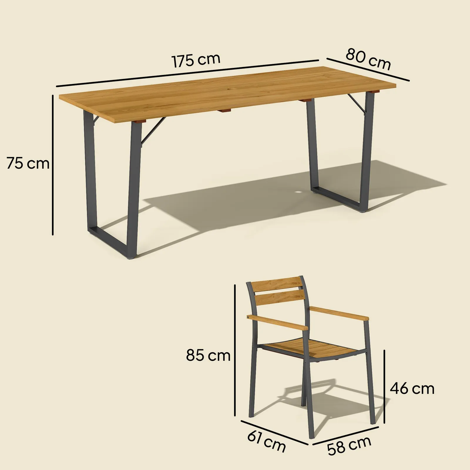 OUTSUNNY 7 Piece Garden Dining Set with Table & 6 Stackable Chairs, Brown 3
