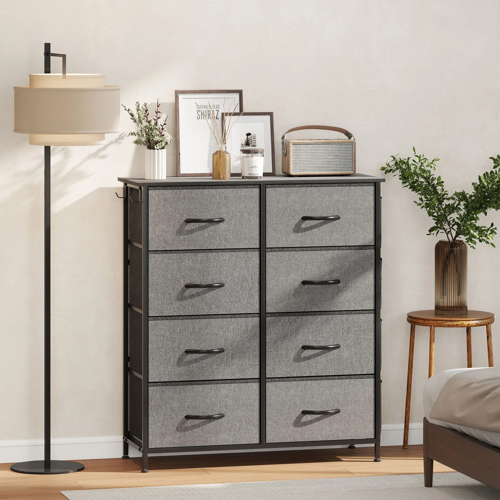 HOMCOM Fabric Chest of Drawers, Drawer Dresser for Bedroom in Dark Grey 1
