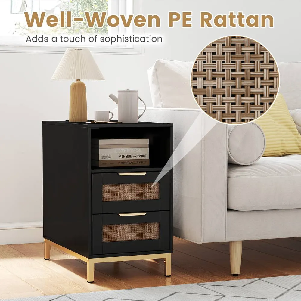 Costway Narrow End Table with Charging Station in Black 4
