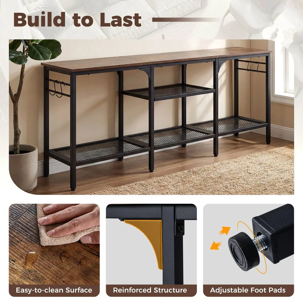 Costway Industrial Entertainment Center with Shelves in Brown 6