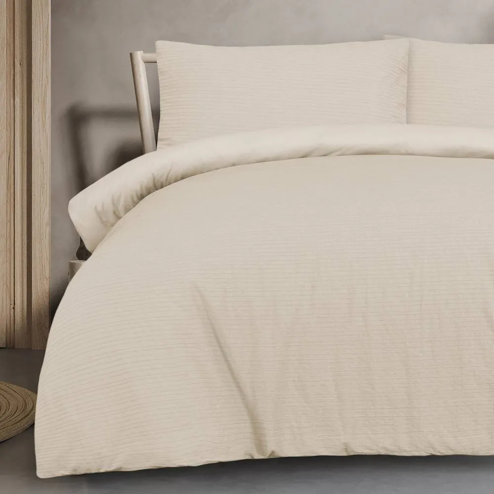 Smart Living Luxury Super Soft Stripe Dobby Duvet Set & Pillowcases in Natural 3