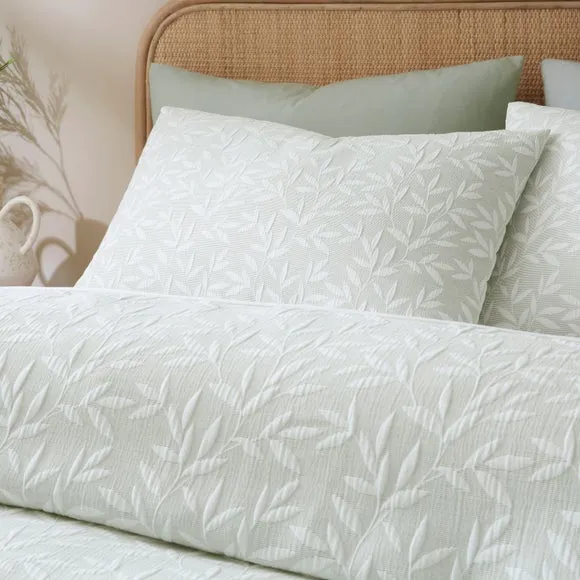 Ecton Leaf Jacquard Duvet Cover & Pillowcase Set 4
