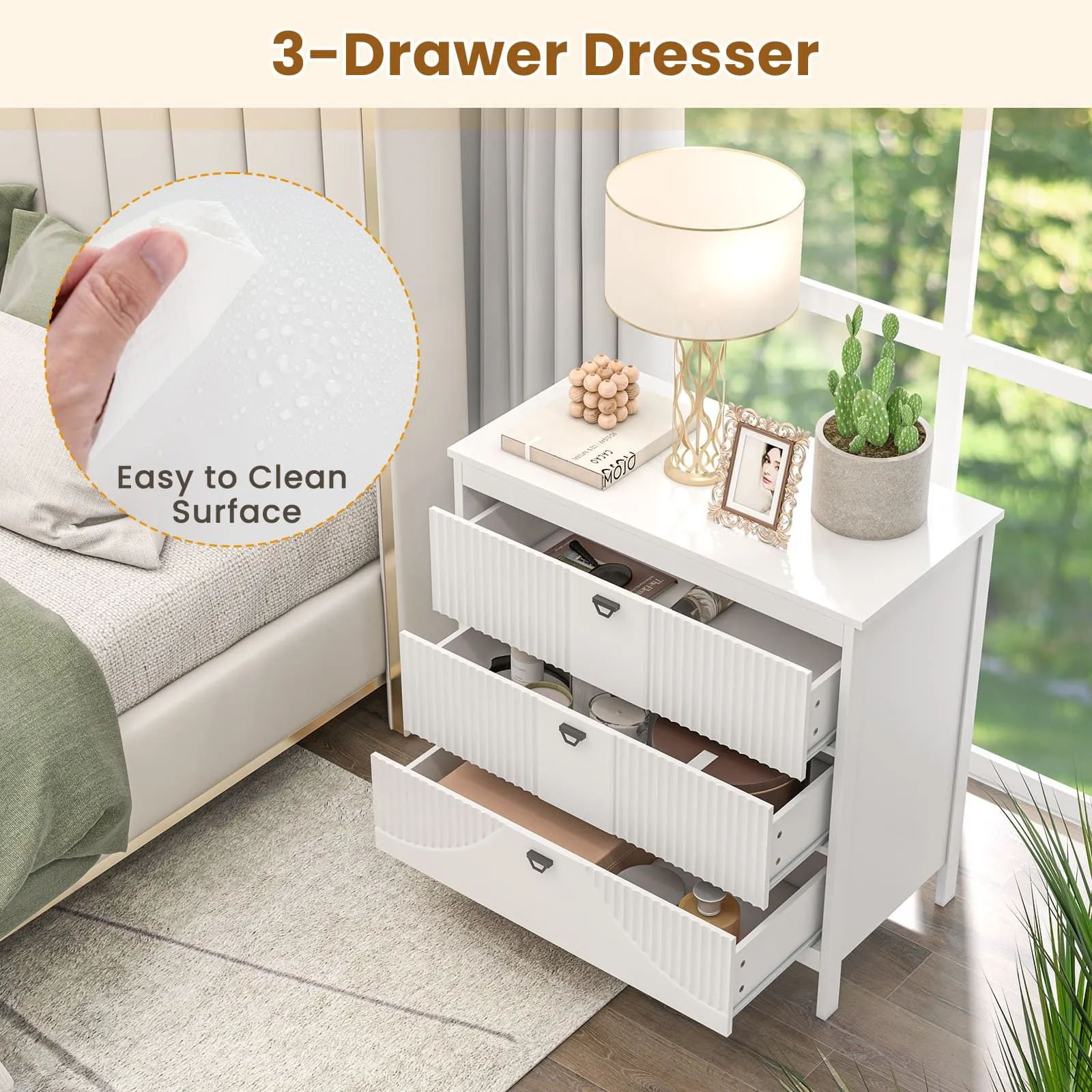 Costway 3-Drawer Dresser Modern Style Chest of Drawers in White 3