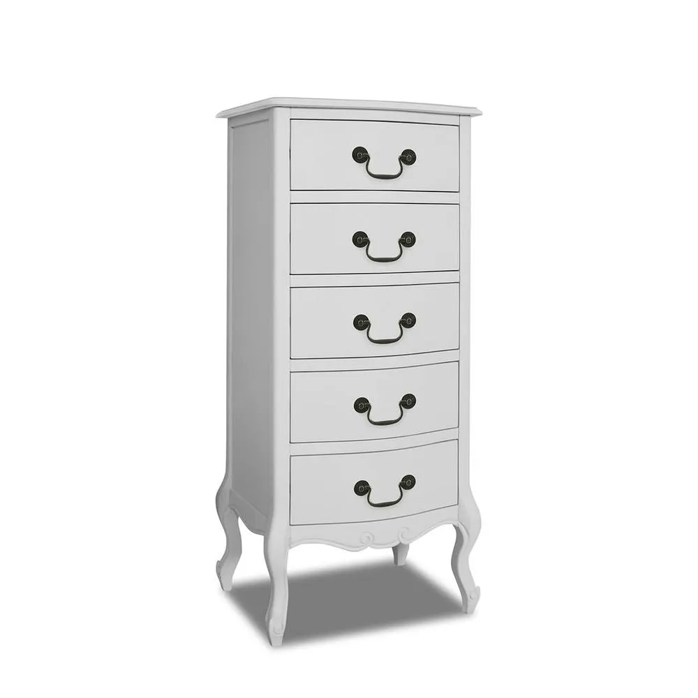 Statement Furniture Juliette Vintage Chic 5 Drawer Tallboy in White 5