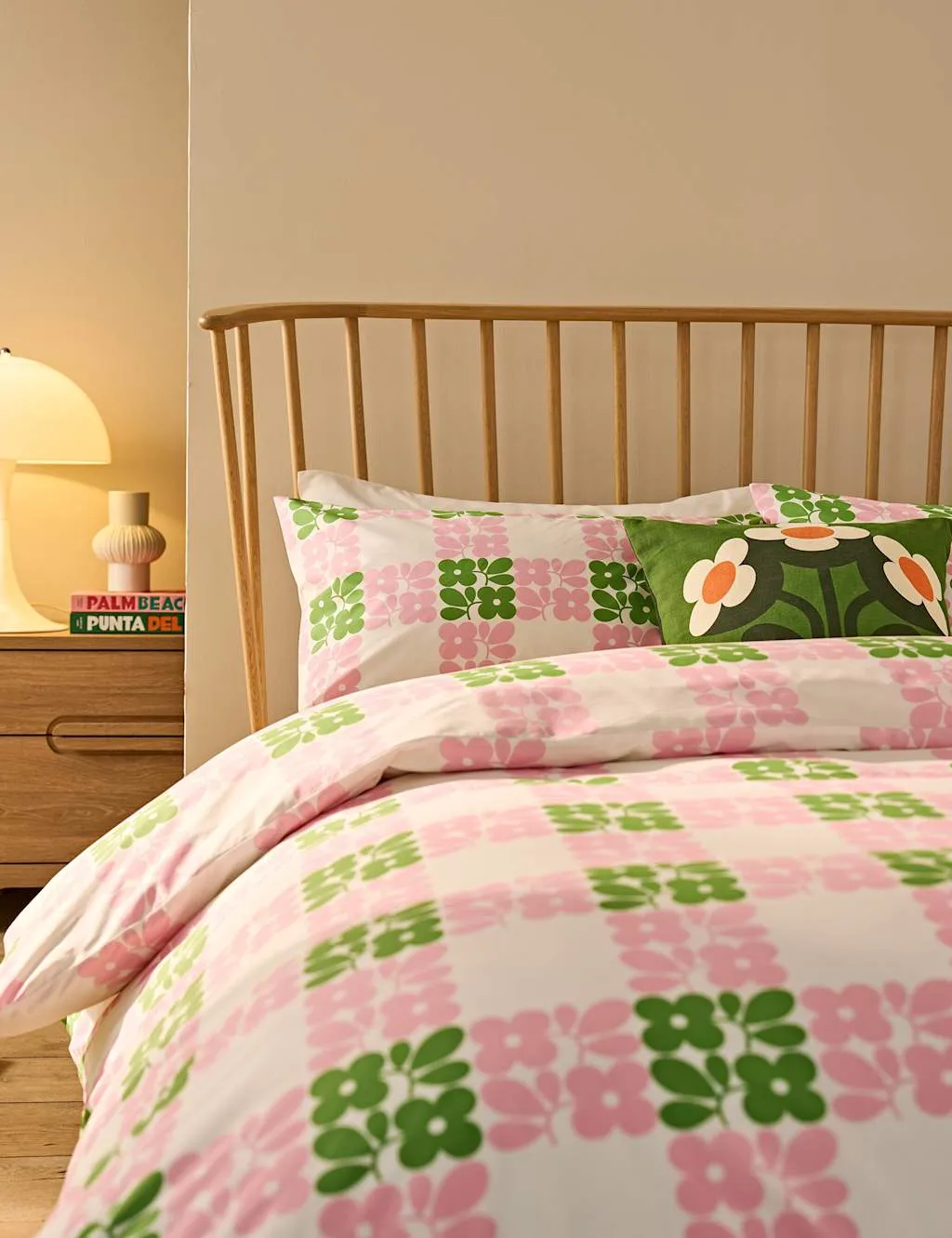 Orla Kiely 2 Pack Pure Cotton Floret Check Pillowcases Pink Mix