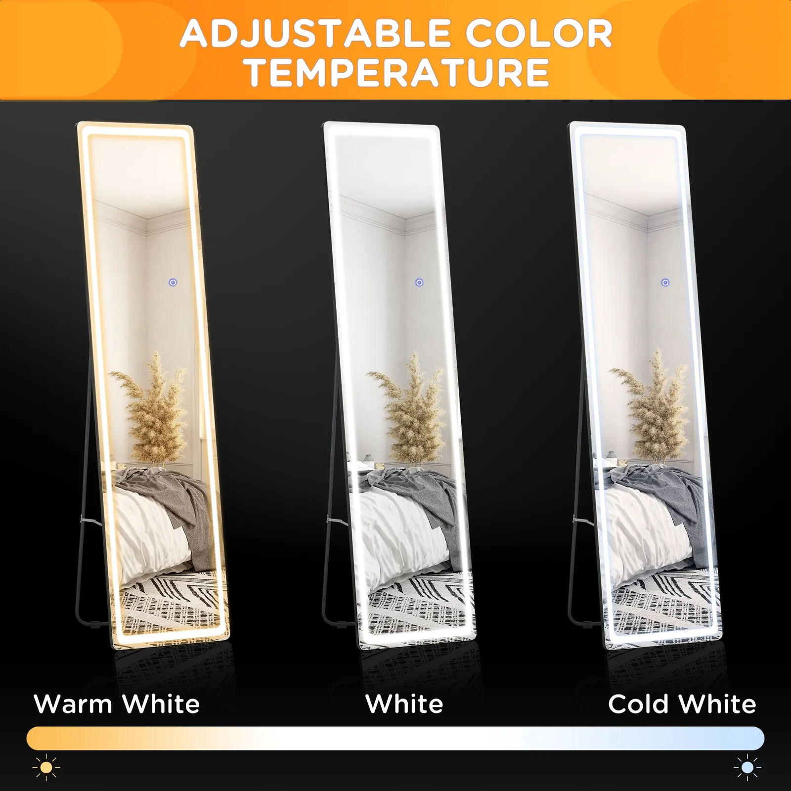 HOMCOM Full Length Mirror with LED Light Free Standing Floor Mirror Bedroom in Silver 5