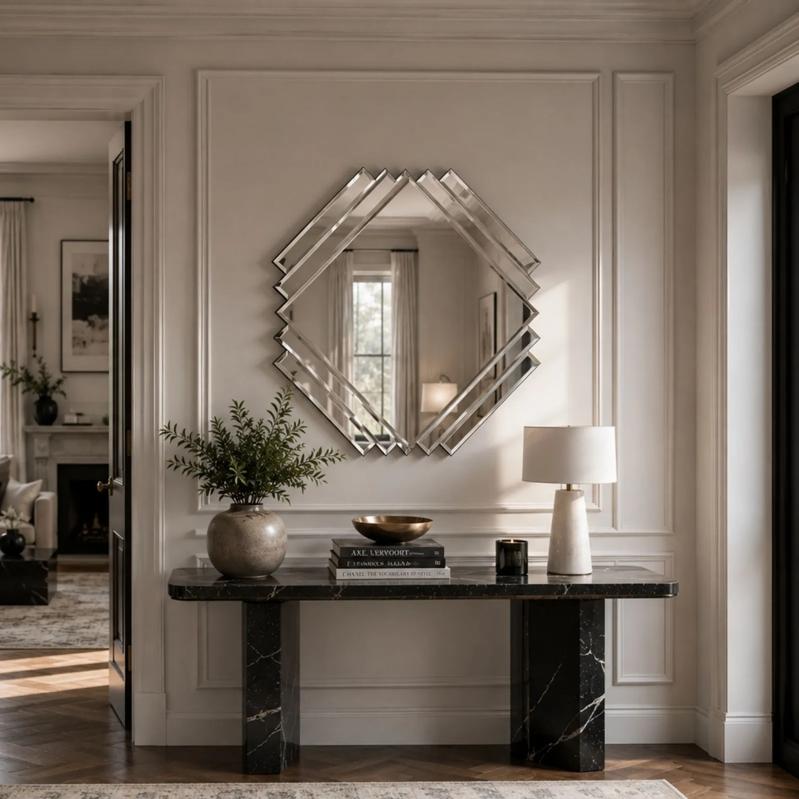 Yearn Mirrors Timeless Art Deco Bevelled Mirror in Black 2