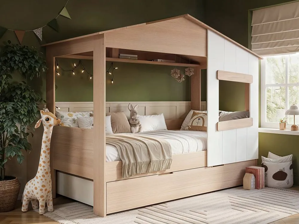 Flair Dreamland House Bed with Trundle in Light Oak 2