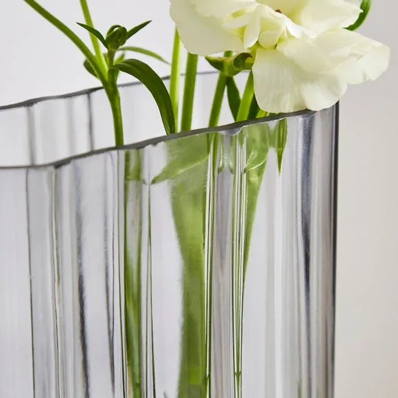 Luxe Ribbed Rectangle Grey Glass Vase 2
