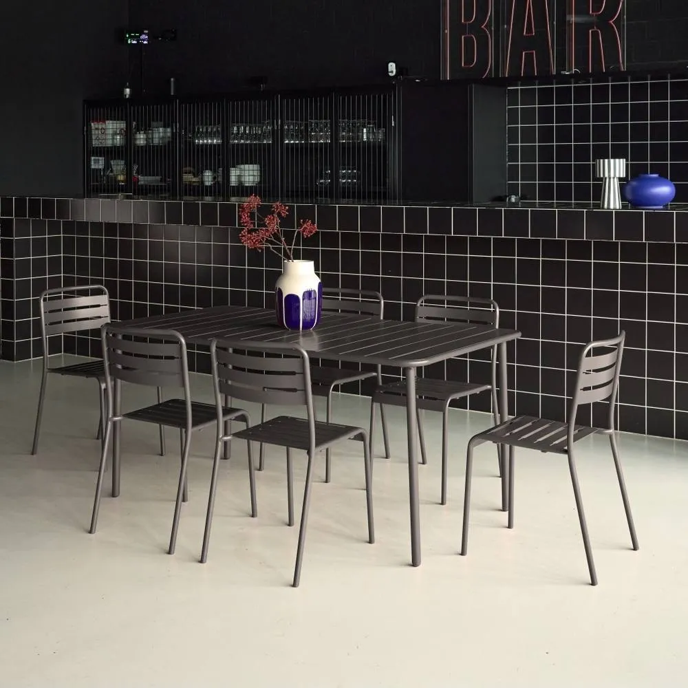 sweeek 6-8 Seater Rectangular Steel Garden Table Set With 6 Chairs in Dark Grey 4