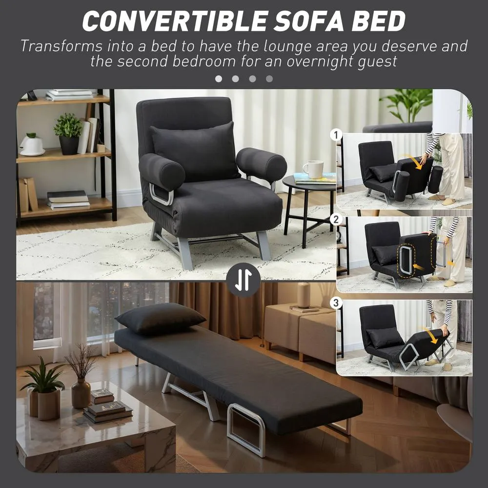HOMCOM Single Sofa Bed, 3-in-1 Convertible Folding Chair Bed in Black 4