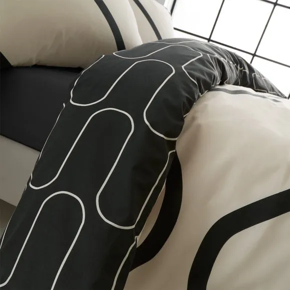 Catherine Lansfield Linear Curve Geometric Black Reversible Duvet Cover & Pillowcase Set 4