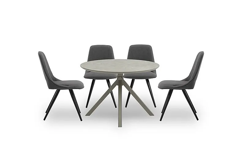 Matera Round Dining Table with Star Base and 4 Fabric Chairs with Black Legs - Dark Grey