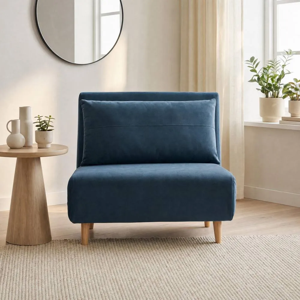 FurnitureboxUK Bobby Blue Velvet Single Folding Sofa Bed Chair 2