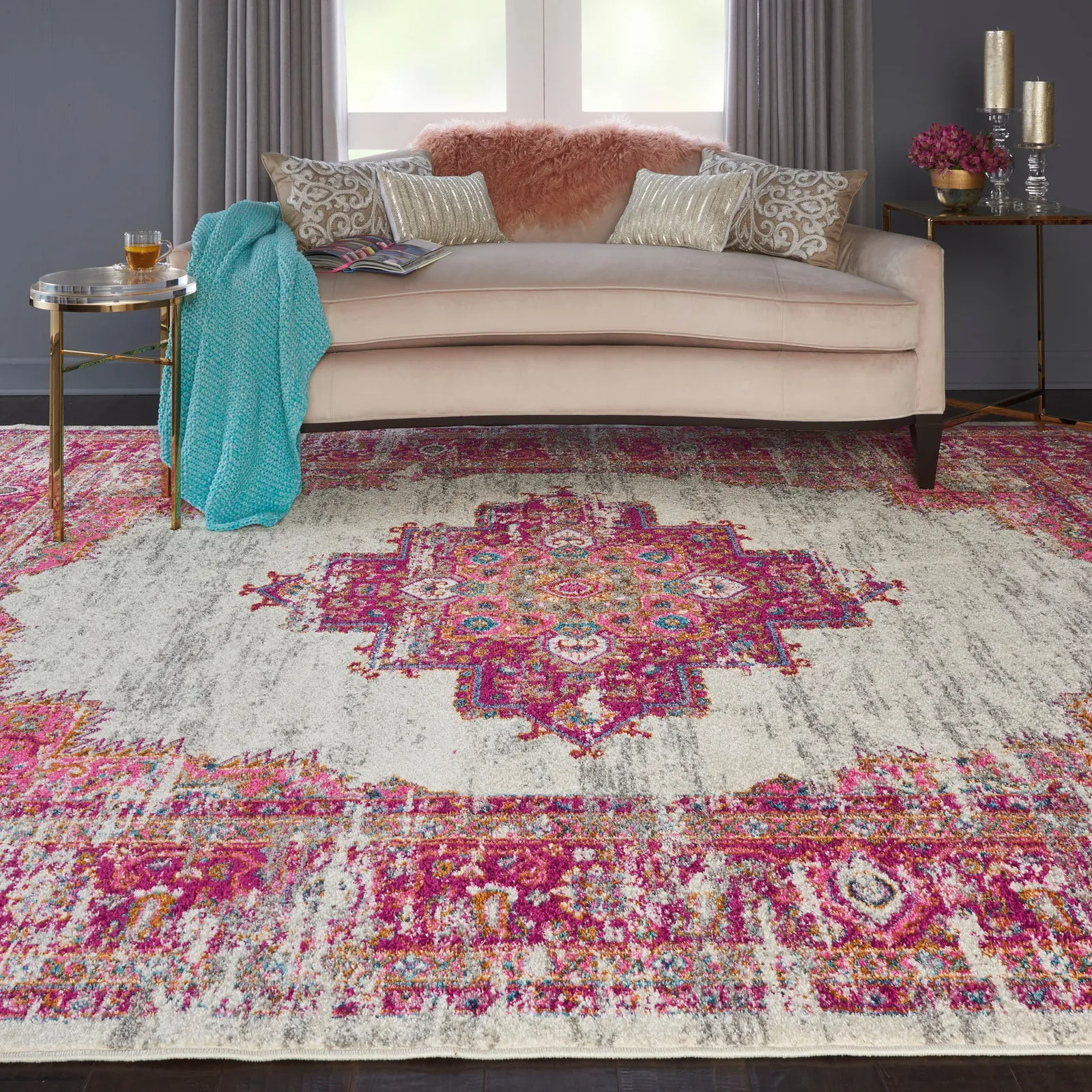 Ivory and Fuchsia Passion Rug 1