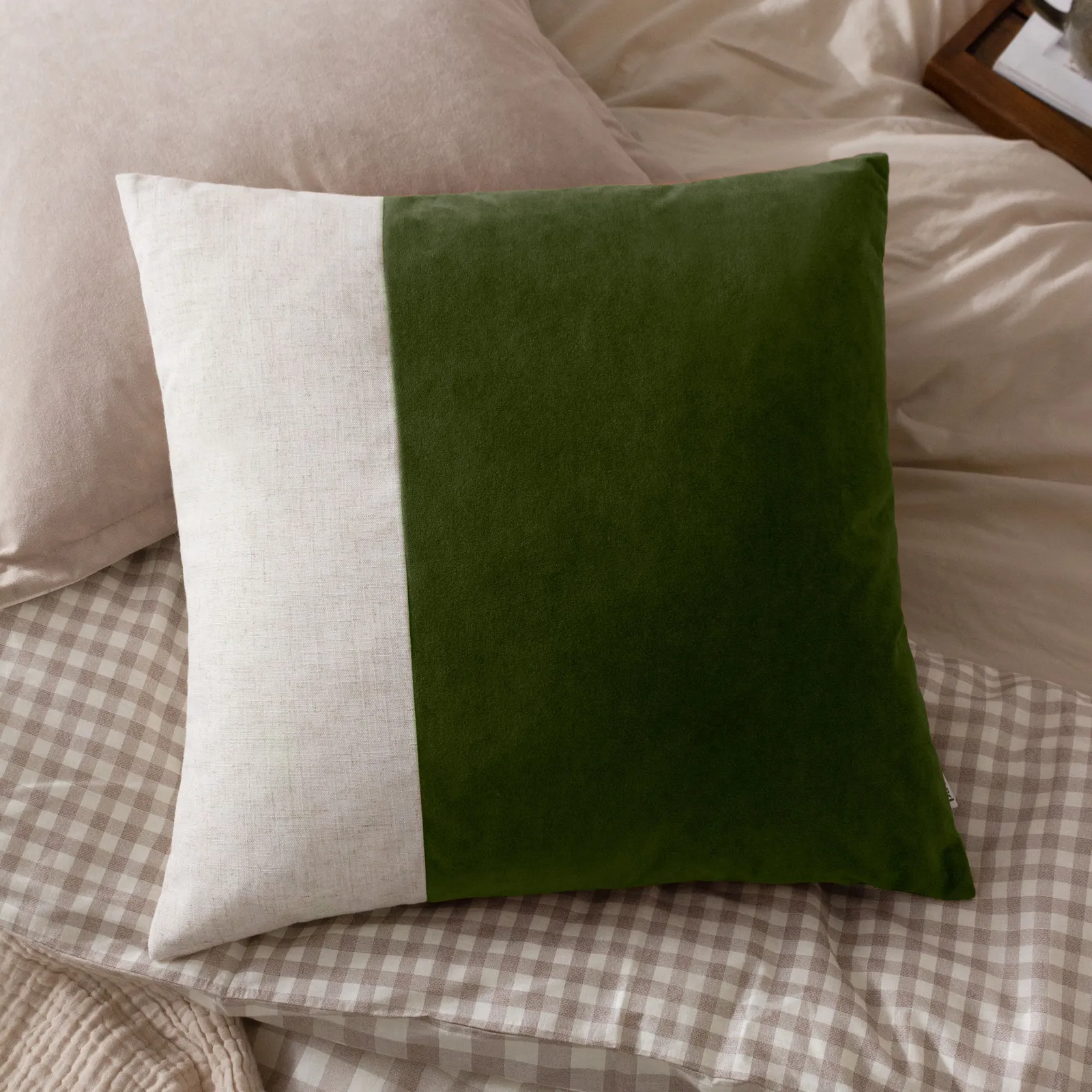 Yard Morden Soft-Washed Velvet Cushion in Dark Olive 1