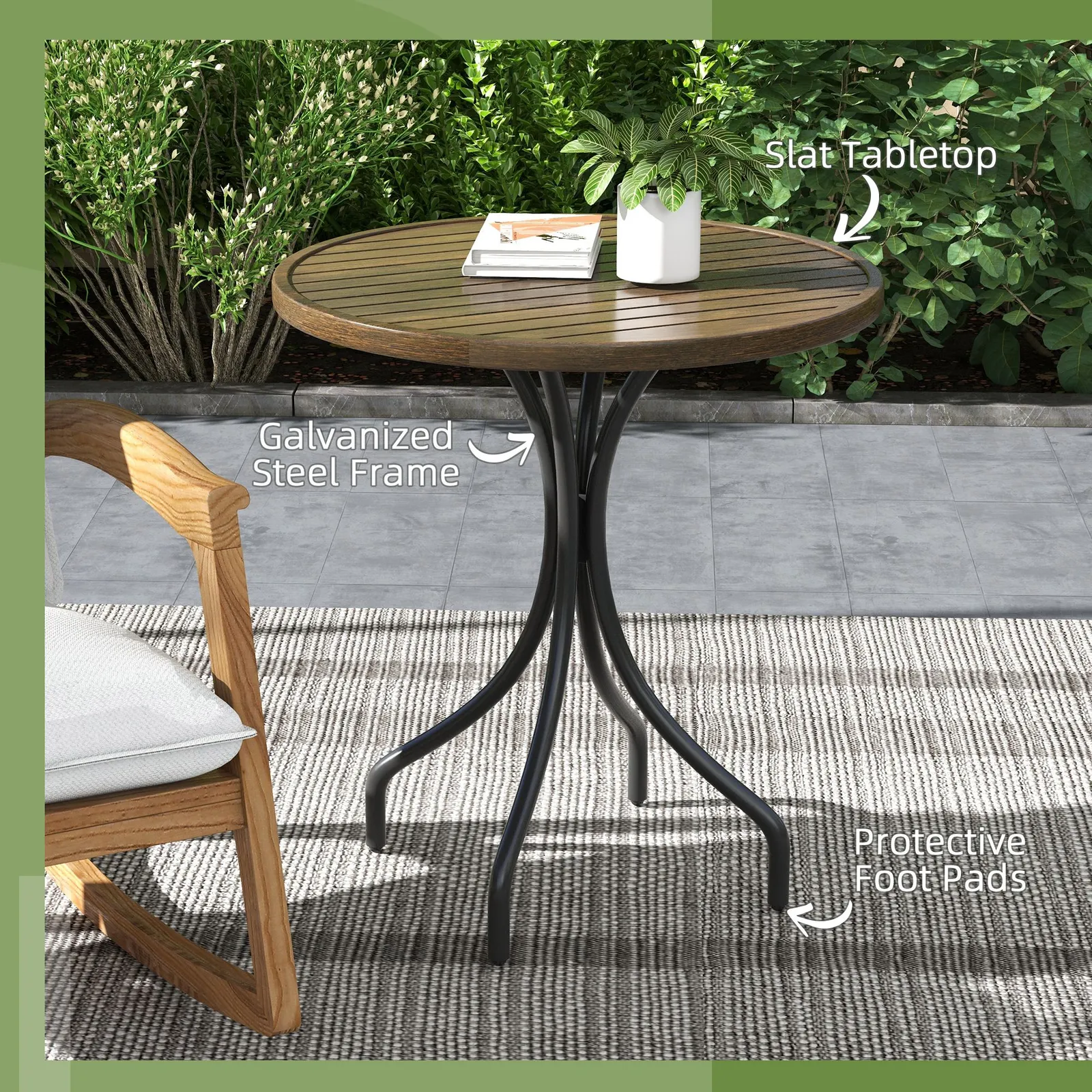 OUTSUNNY Round Garden Table Outdoor Side Table with Steel Frame Brown 5