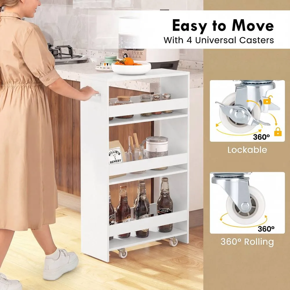 Costway 4 Tier Rolling Storage Cart 20 cm Slim Kitchen Trolley in White 4