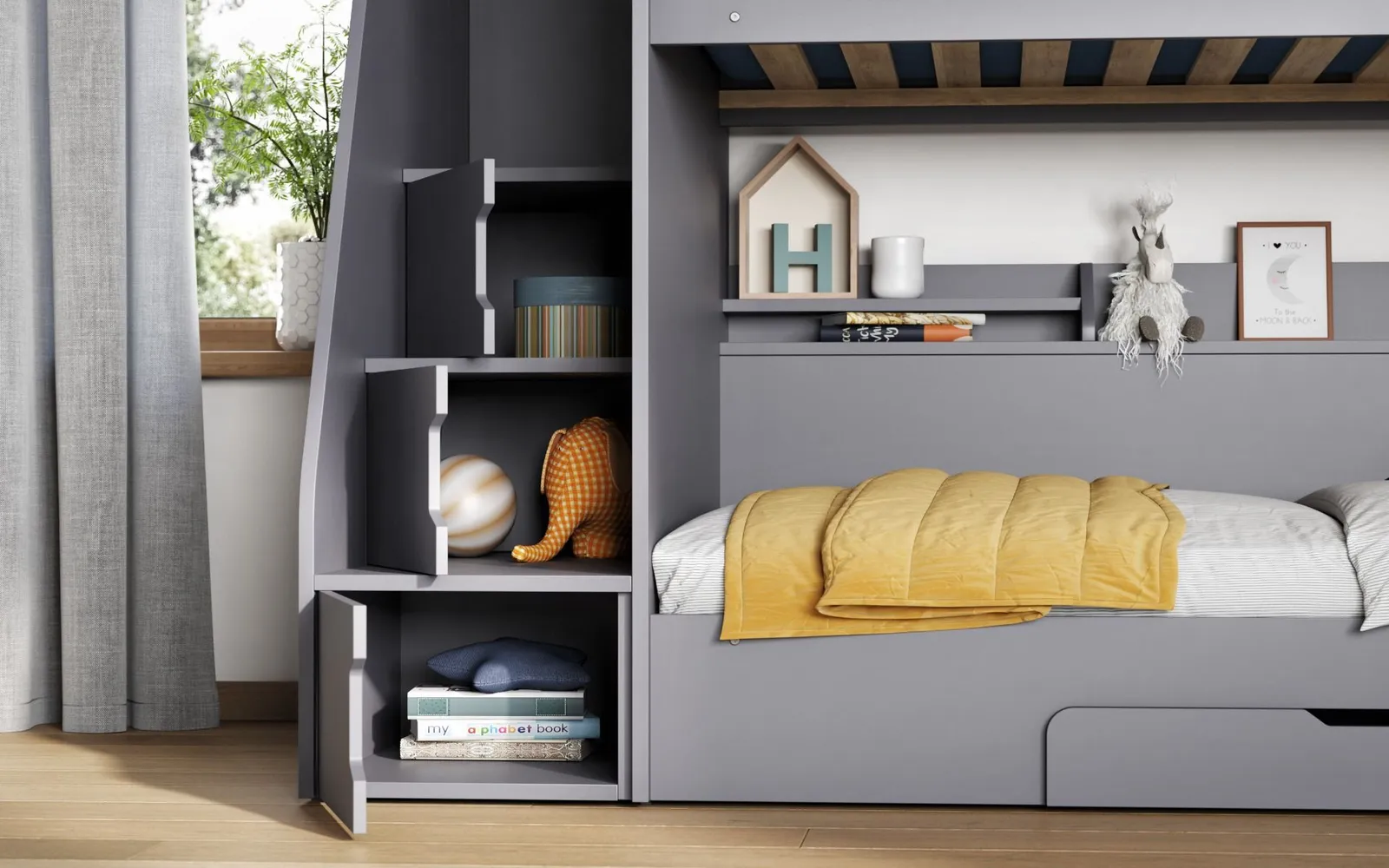 Flair Slick Staircase Bunk Bed with Storage in Grey 3