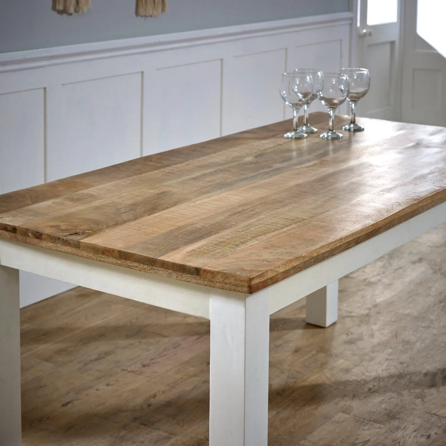 IH Design Curley Solid Mango Wood White Dining Table 170Cm 4