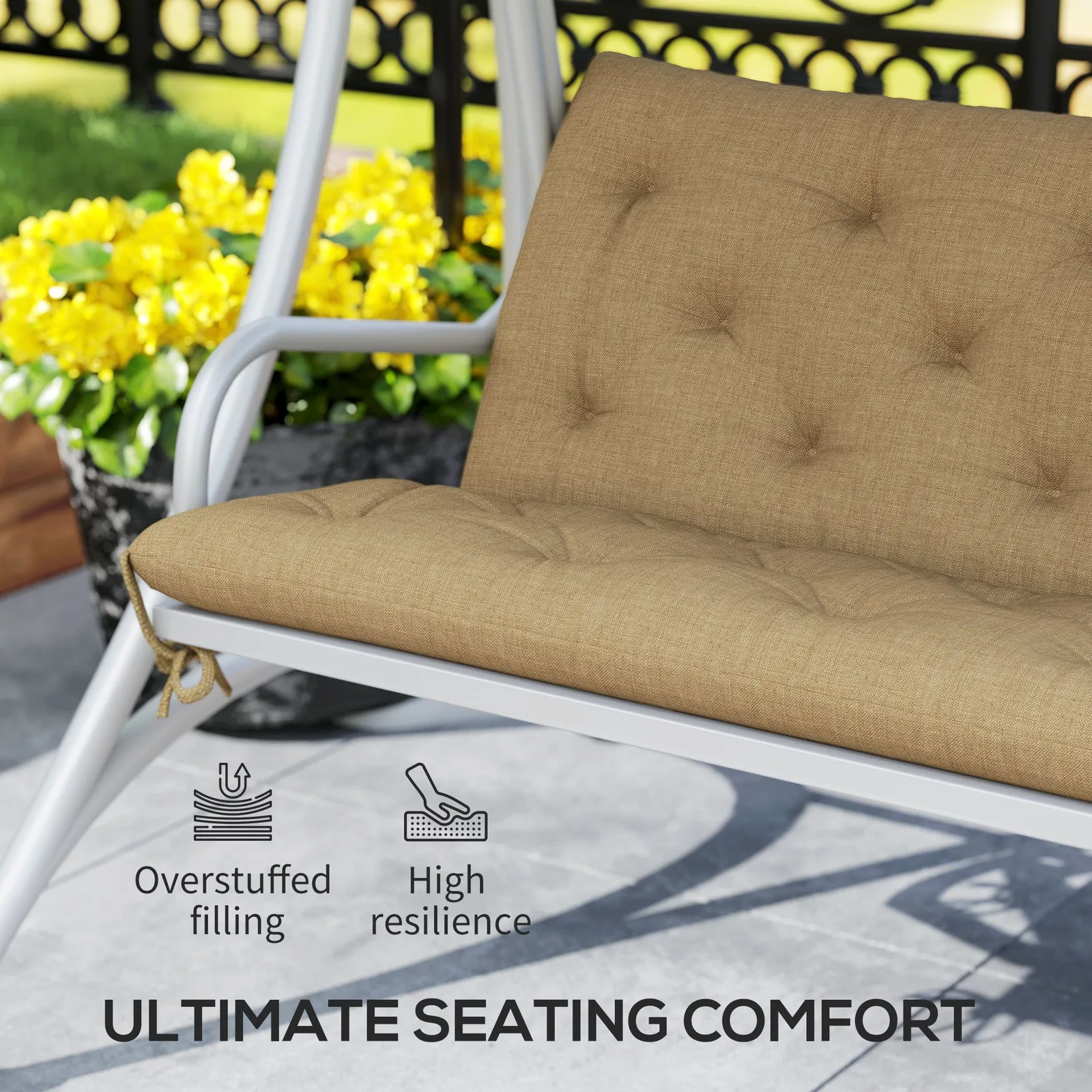 OUTSUNNY Garden Bench Cushion Outdoor Seat Pad with Ties in Khaki 6