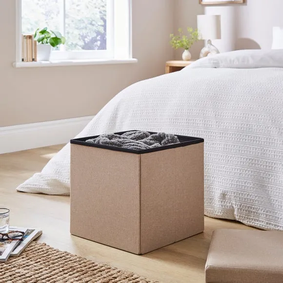 Faux Linen Cube Ottoman 2