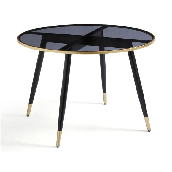 Sylvia 4 Seater Round Dining Table, Black & Smoked Glass 4