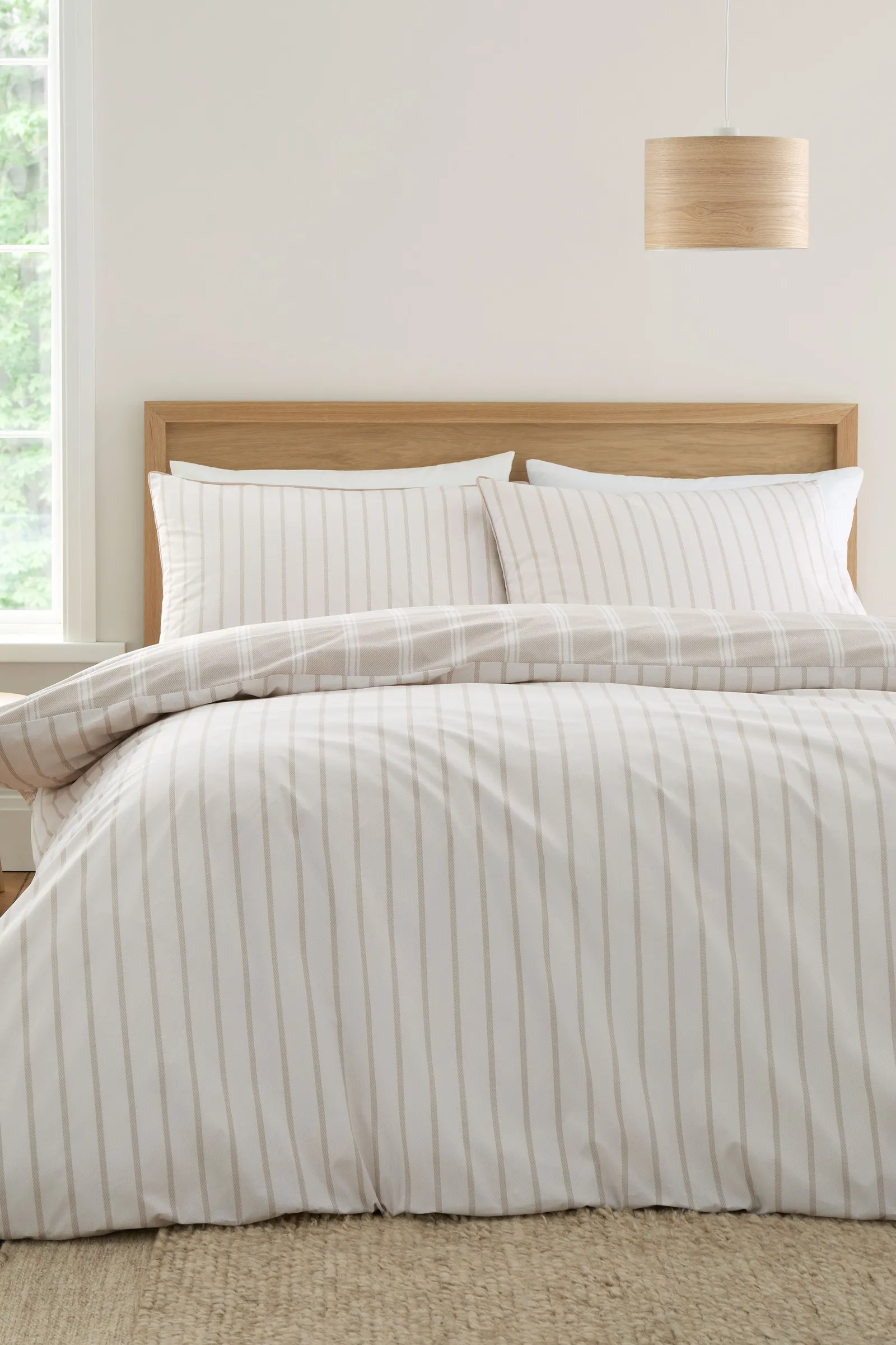 Bianca 'Ashford Stripe' 200 Thread Count Cotton Percale Reversible Duvet Cover Set in Natural 2