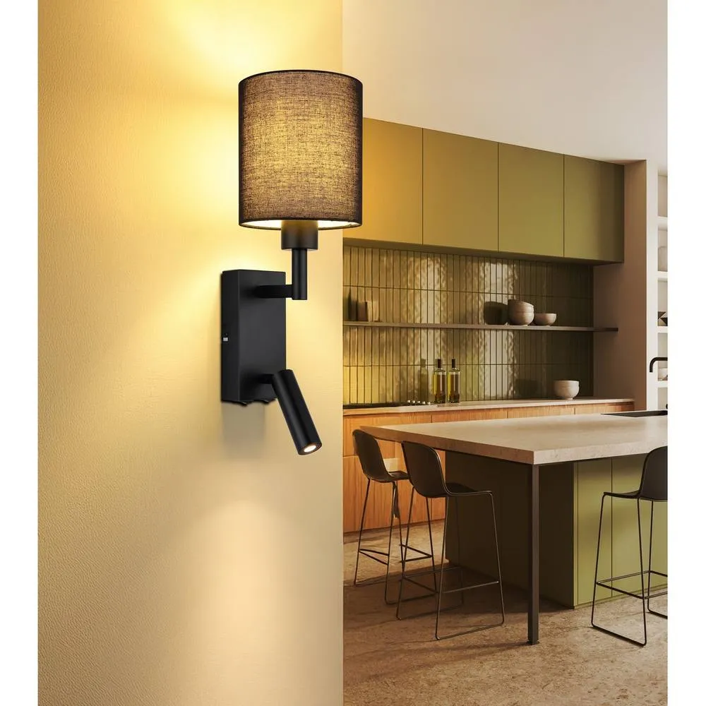 Netlighting Zamora Reading Wall Light Matt Black Textile Black Shade E27 2