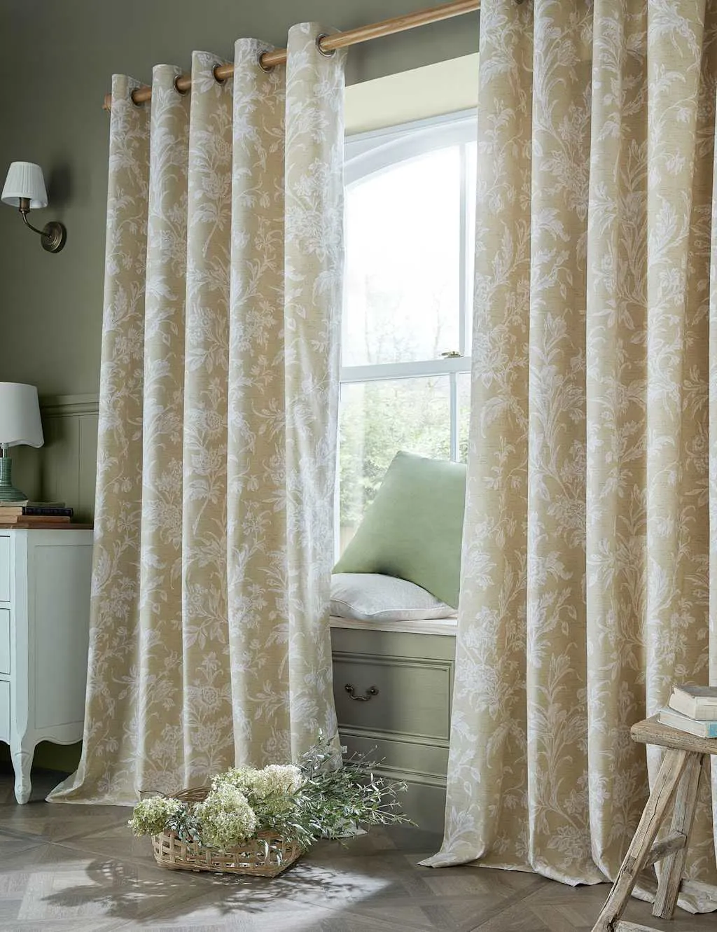 Laura Ashley Lloyd Pure Cotton Eyelet Curtains Natural Mix