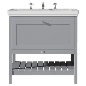 Bayswater Hartleigh Plummett Grey Traditional Freestanding Vanity Unit & 3 Tap Hole Traditional Recessed Basin - 800mm