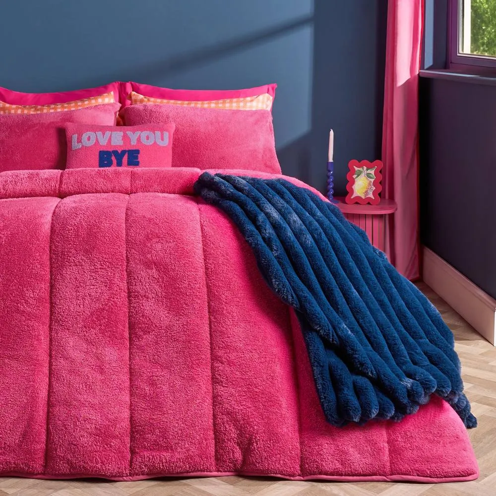 OHS Teddy Fleece 10.5 TOG Coverless Duvet with Pillowcase Bedding Set in Bright Pink