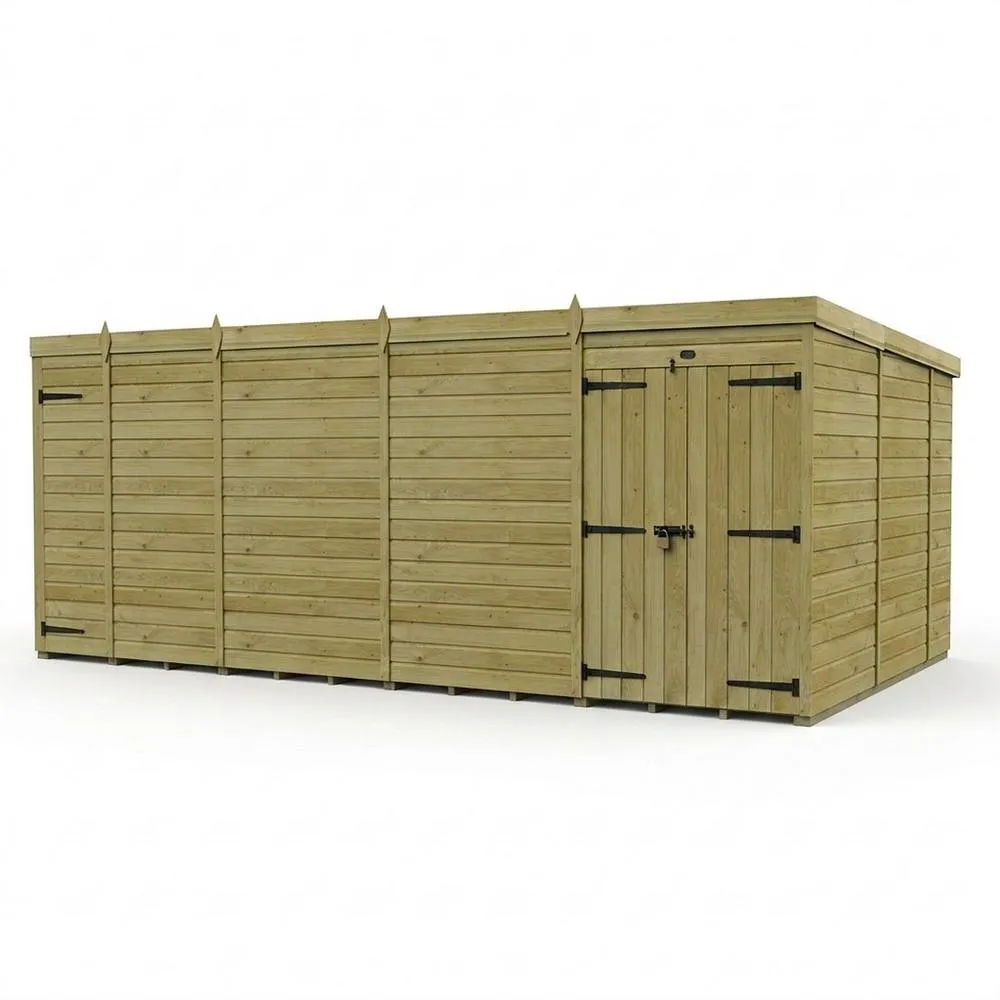 Buttercup Farm 17ft x 10ft Pent Garden Shed Double Door No Windows - Timber in Brown