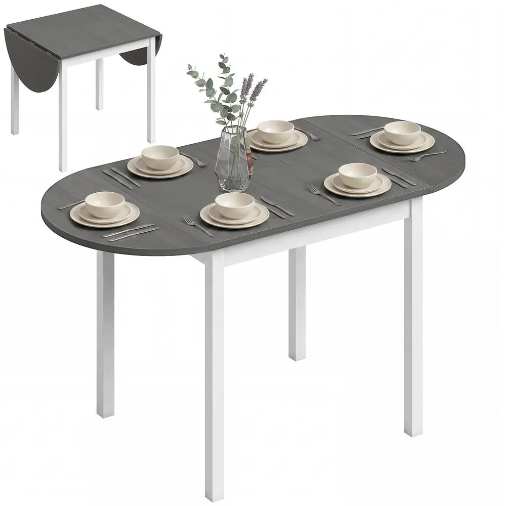 HOMCOM Foldable Dining Table, Solid Wood Drop Leaf Table, Grey 2