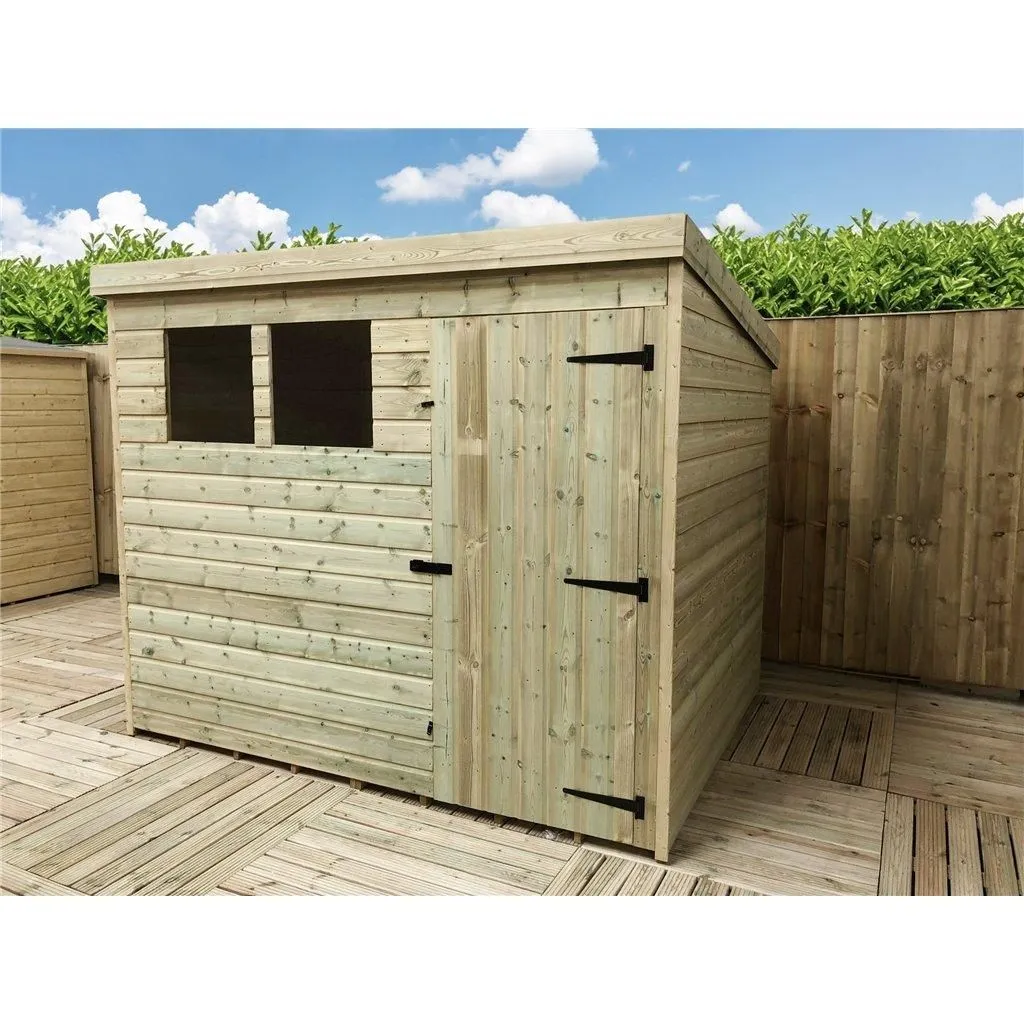 Marlborough 8 x 6 Pressure Treated Pent Garden Shed with Single Door in Natural 3